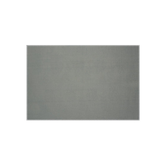 A large rectangular gray polyester chenille rug with a subtle woven texture, centered on a plain white background. The rug features a simple design and thin, slightly darker gray borders.