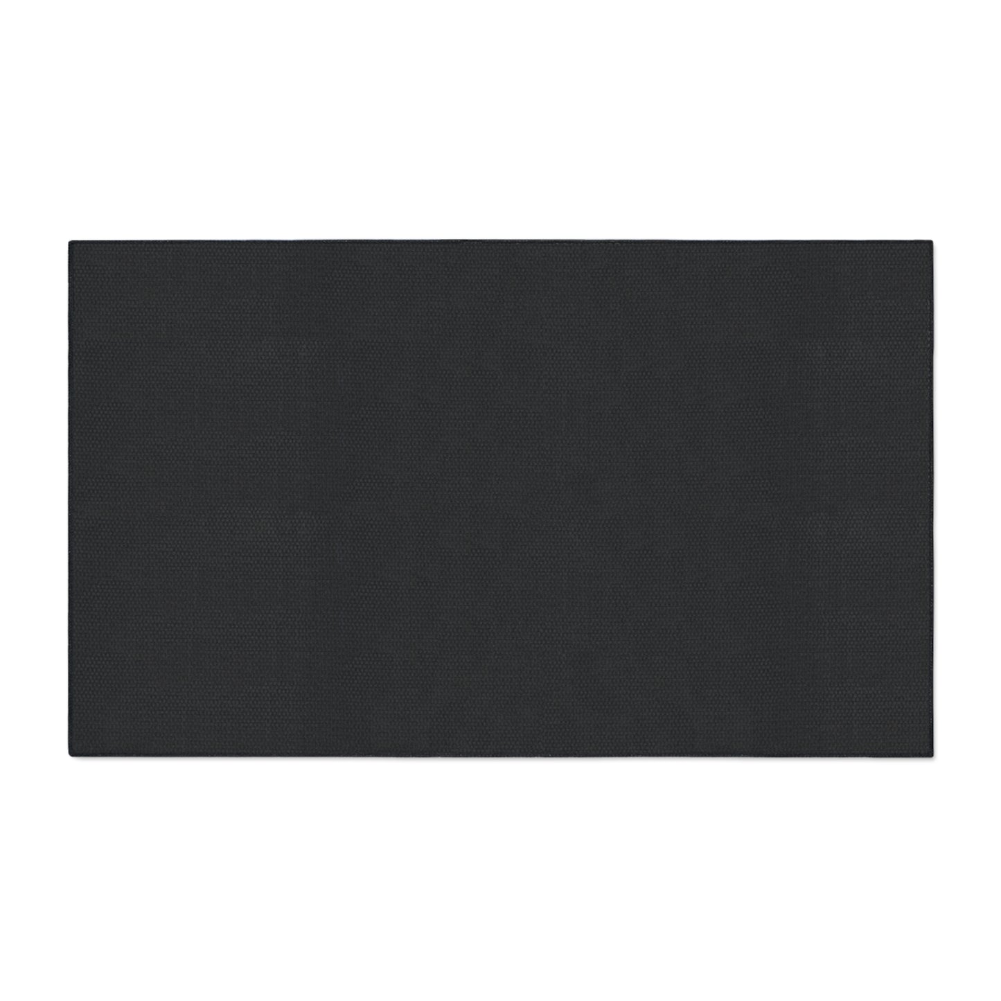 A rectangular, solid black mat with a smooth texture is shown against a plain white background. This custom floor mat appears to be flat and medium thick, making it ideal for yoga, exercise, or as a stylish floor protector in African-inspired home decor.