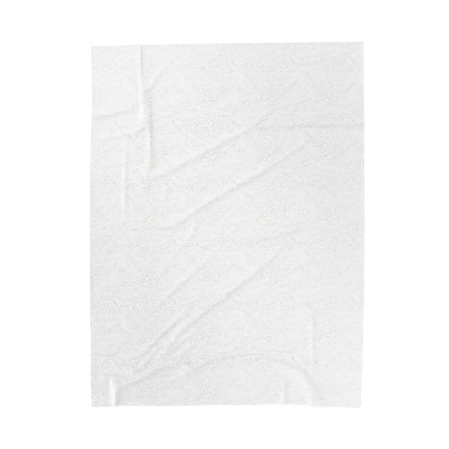 A plain white sheet of fabric is shown against a white background. The subtle creases and wrinkles create gentle shadows and texture, making it a perfect base for designing a personalized velveteen blanket or thoughtful custom gift.