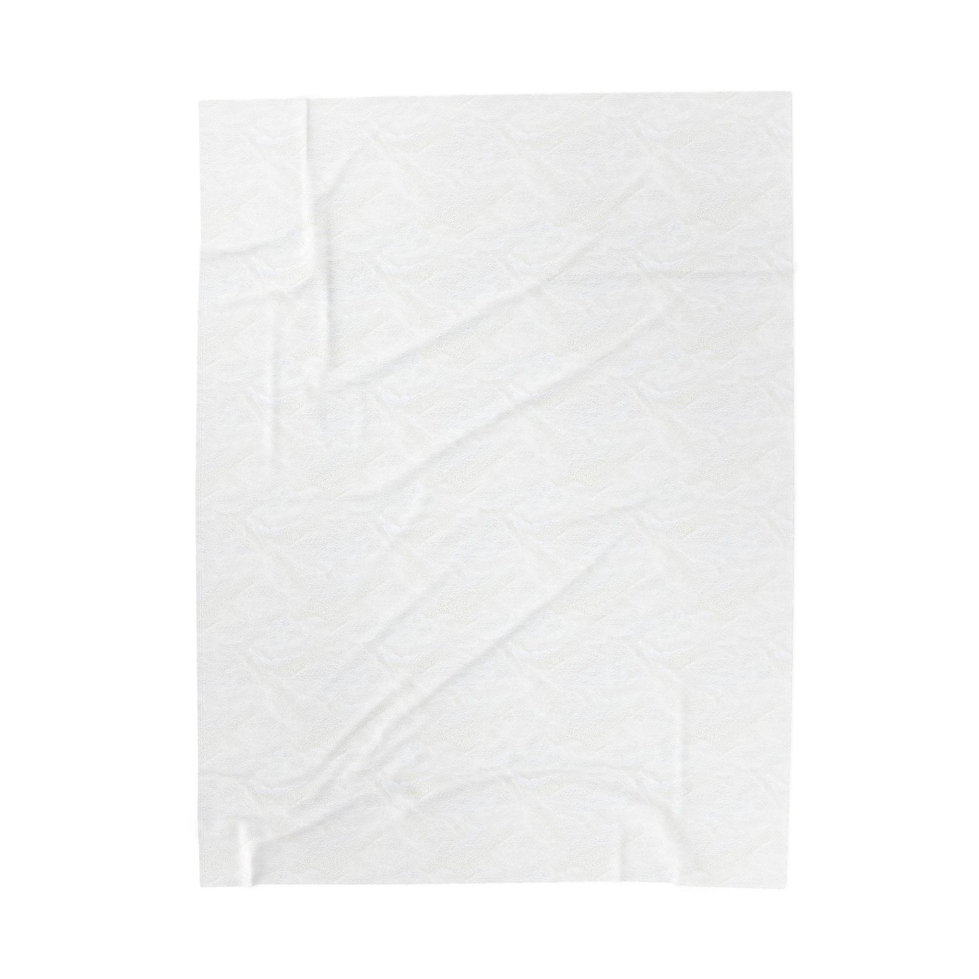 A plain white sheet of fabric is shown against a white background. The subtle creases and wrinkles create gentle shadows and texture, making it a perfect base for designing a personalized velveteen blanket or thoughtful custom gift.