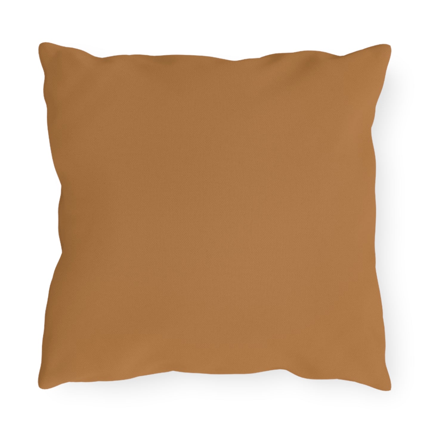 A square throw pillow with a plain, solid brown cover. The edges are slightly curved, and the surface appears smooth and soft. Perfect as an outdoor pillow, it sits against a white background and adds comfort to any patio or garden setting.