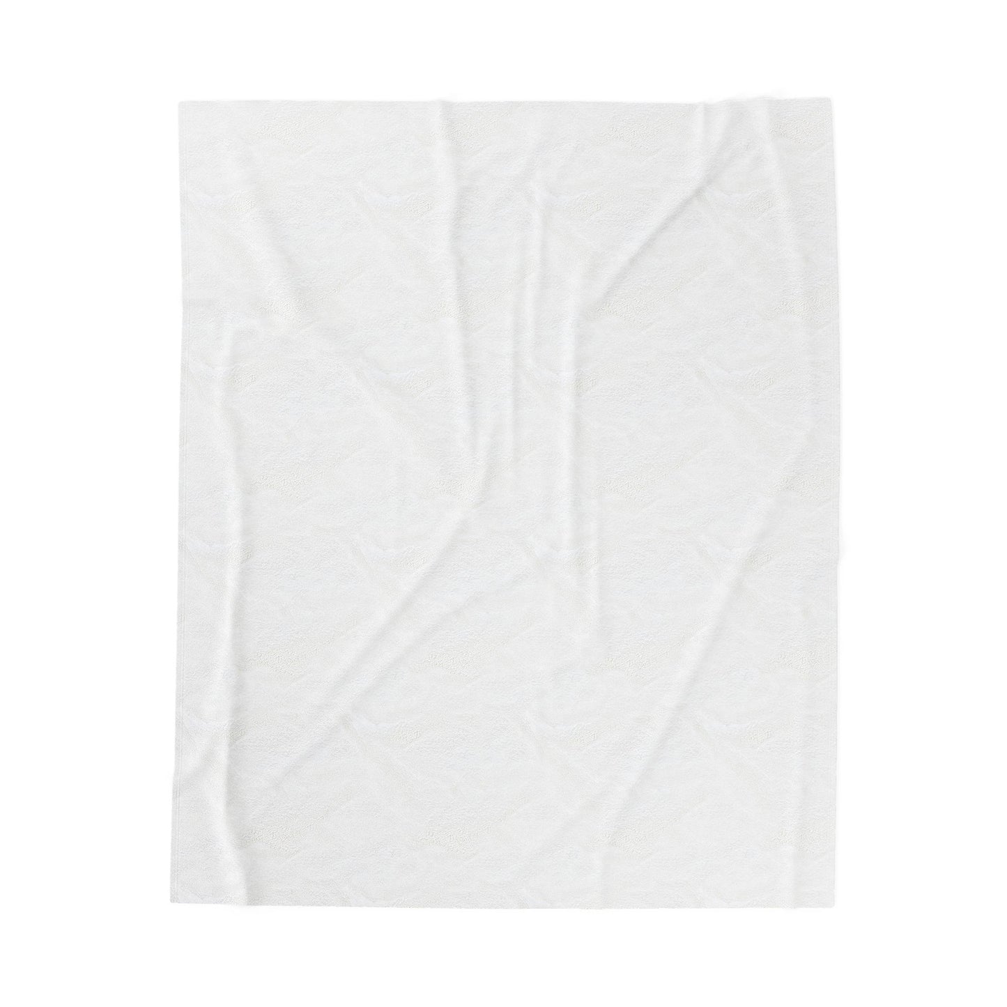 A plain, white piece of fabric or cloth is laid flat with visible creases and wrinkles. The fabric appears soft and thin, resembling the smooth texture of a personalized velveteen blanket. The background is white, blending with the fabric’s tone.