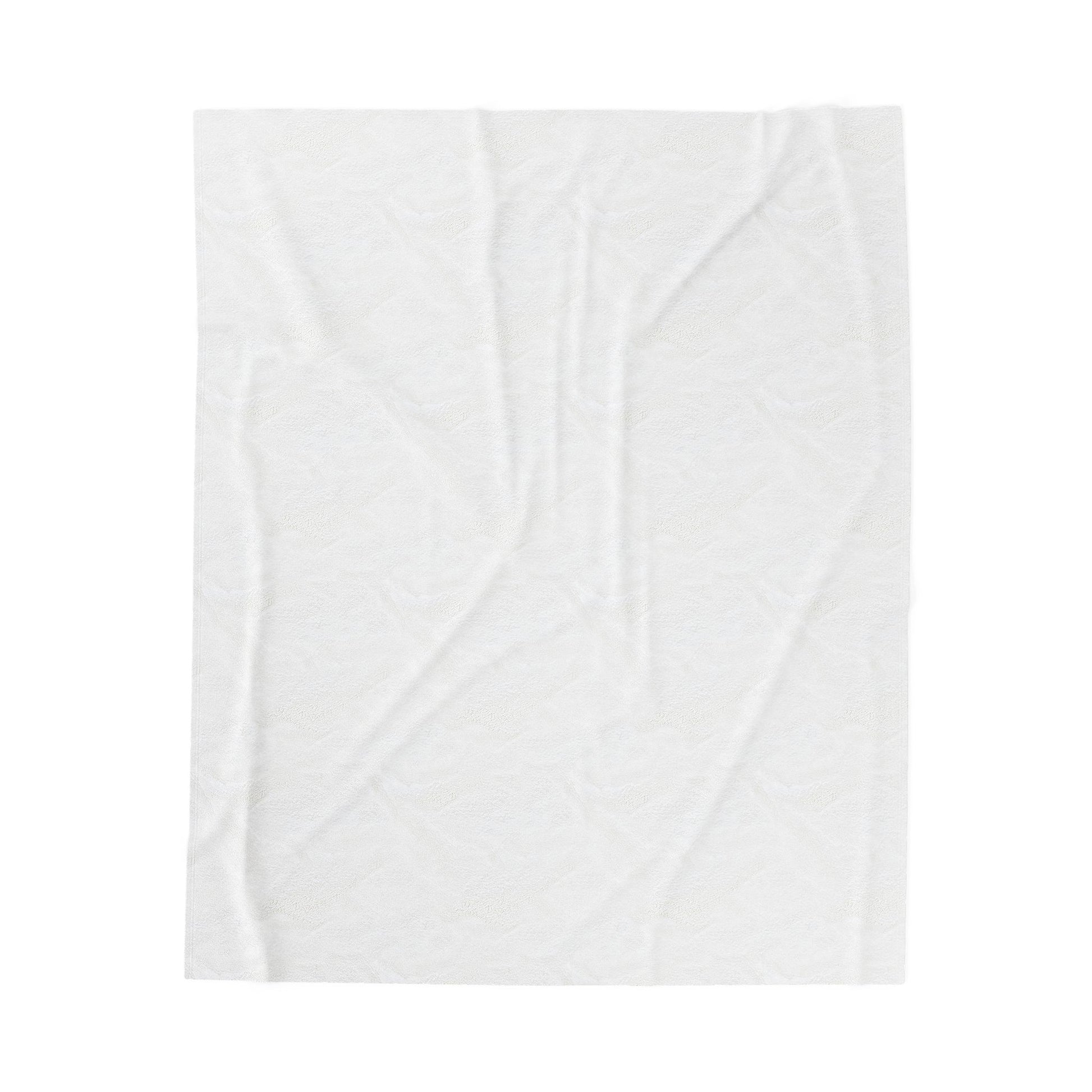 A plain, white piece of fabric or cloth is laid flat with visible creases and wrinkles. The fabric appears soft and thin, resembling the smooth texture of a personalized velveteen blanket. The background is white, blending with the fabric’s tone.