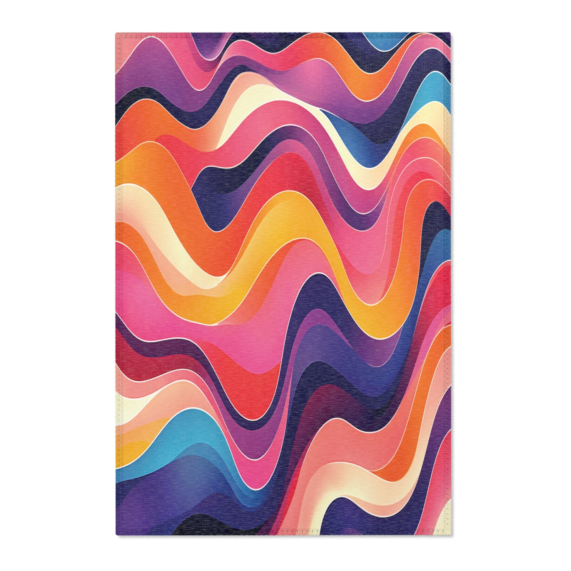 Abstract wavy pattern with vibrant colors like purple, blue, orange, pink, and cream.