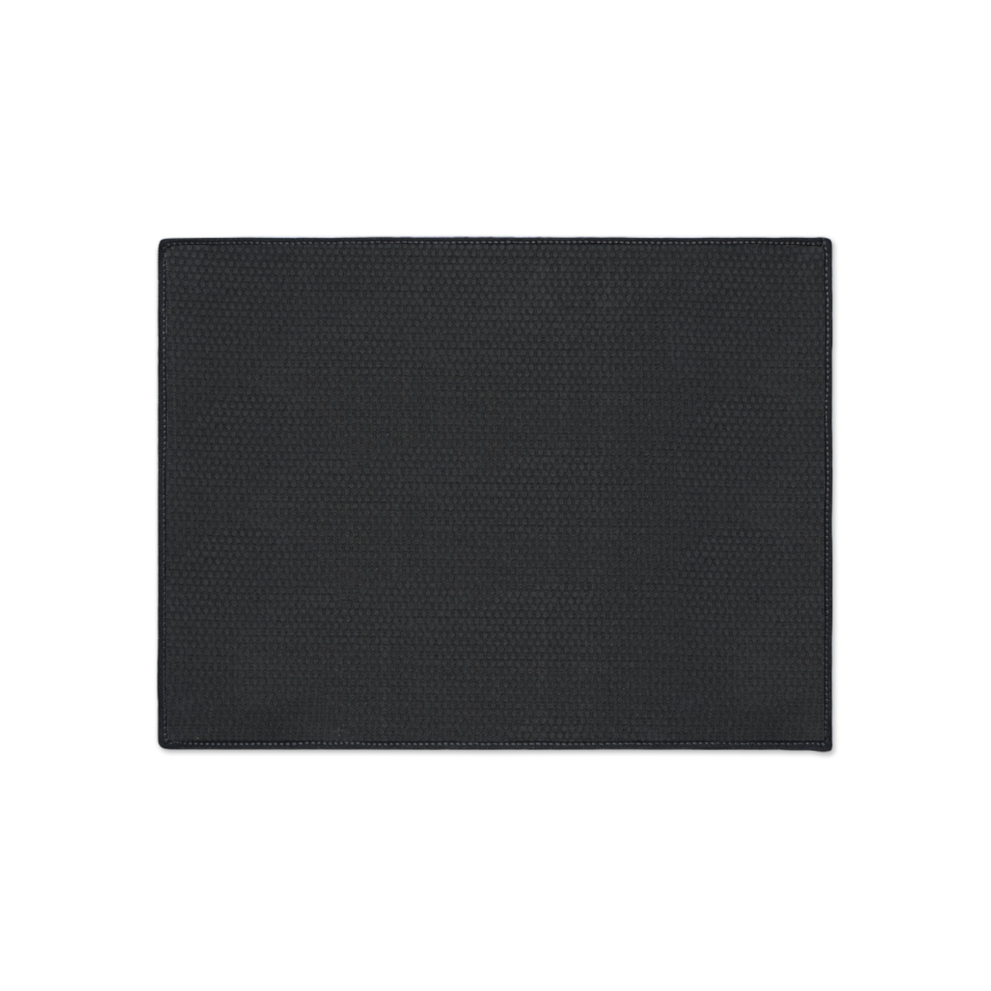 A rectangular black custom floor mat with a subtle textured pattern, viewed from above on a white background. The mat features neatly stitched edges, an even weave throughout its surface, and a non-slip backing for added safety.
