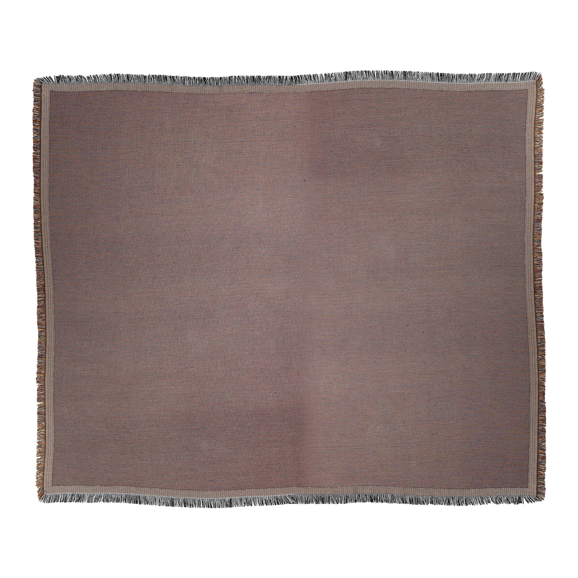 A rectangular brown woven blanket with subtle texture and African-inspired design, featuring a fringe along all four edges. The color appears uniform with slight shading variations, and the blanket is laid flat against a white background.